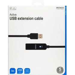 PRIME USB 2.0 pikenduskaabel, aktiivne, tüüp A isane - tüüp A emane, 3m, must
