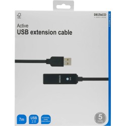 PRIME USB 2.0 pikenduskaabel, aktiivne, tüüp A isane - tüüp A emane, 7m, must