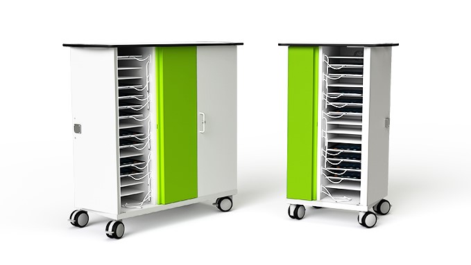 Uzlādes ratiņi un skapji